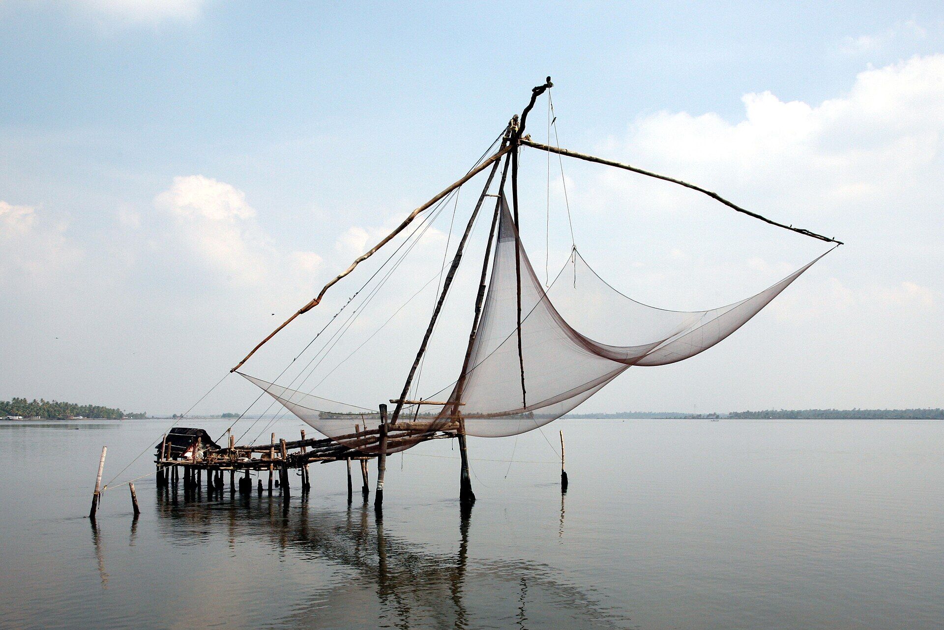 Chinese fishing nets on the Kochi backwater at sunrise
